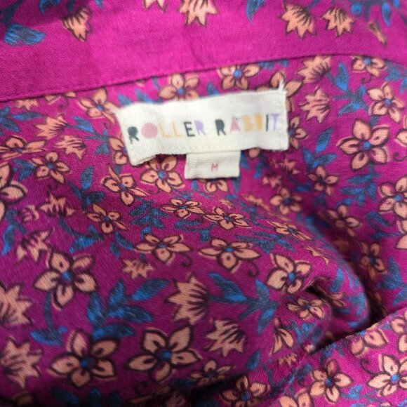 Roller Rabbit Size M Magenta Pink Blue Ruffled Sleeve Shirt Dress Augusta Darya - Picture 3 of 6